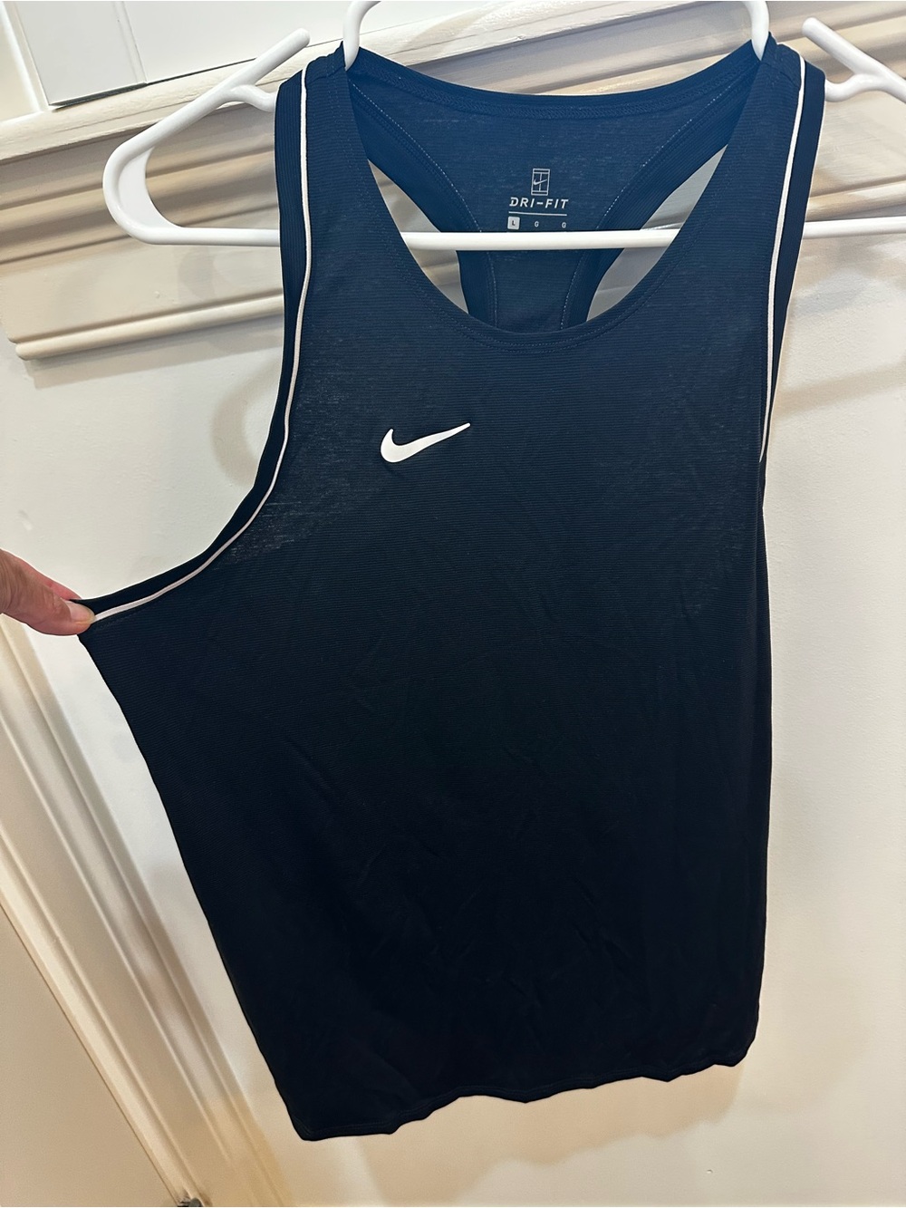 Nike Womens Dri Fit Black Racerback Tank with White Piping Trim Large